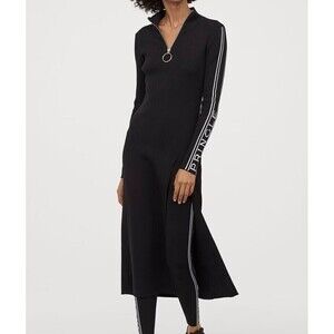 Pringle of Scotland x H&M Knit Dress Black Sporty Ribbed Side Slit Womens S